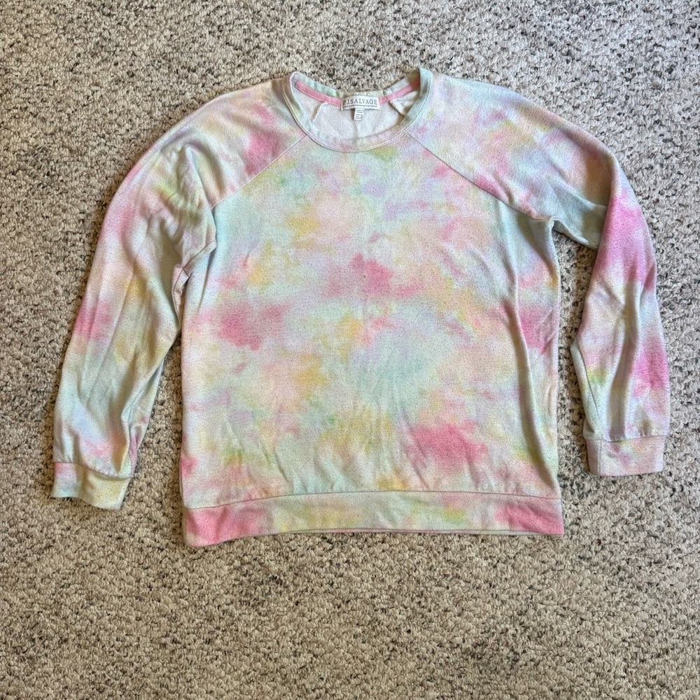 P.J. Salvage Pastel Tie-Dye Sweatshirt and Sweatpants Pajama Set Size Medium